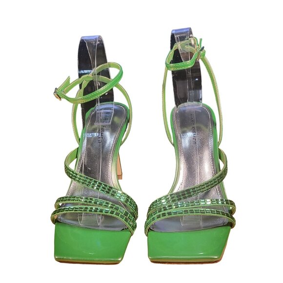 Marc Fisher Zalay Pyramid Heels Women Sz 8.5  Green Square Toe Ankle Strap Party - Picture 3 of 6